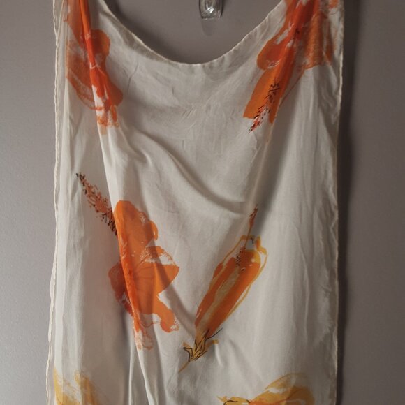 Gorgeous Silk Floral Oblong Scarf Cream with Orange and Yellow - Picture 3 of 9